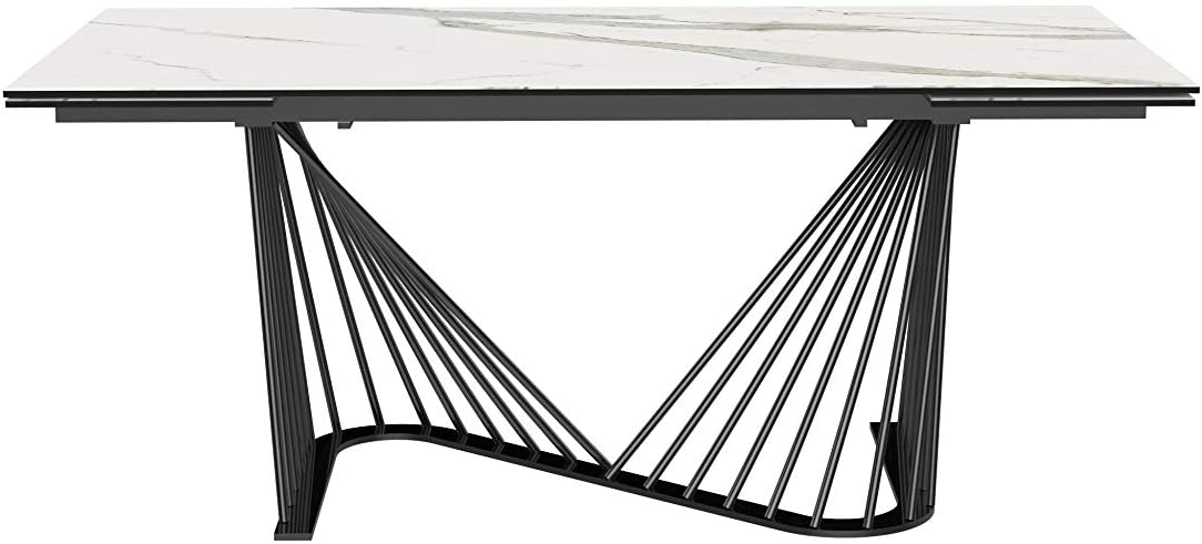 HomeRoots 71 x 35 x 30 White Glass Ceramic Dining Table
