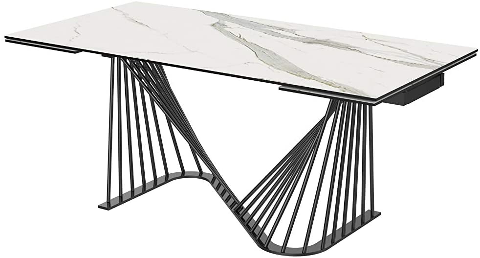 HomeRoots 71 x 35 x 30 White Glass Ceramic Dining Table