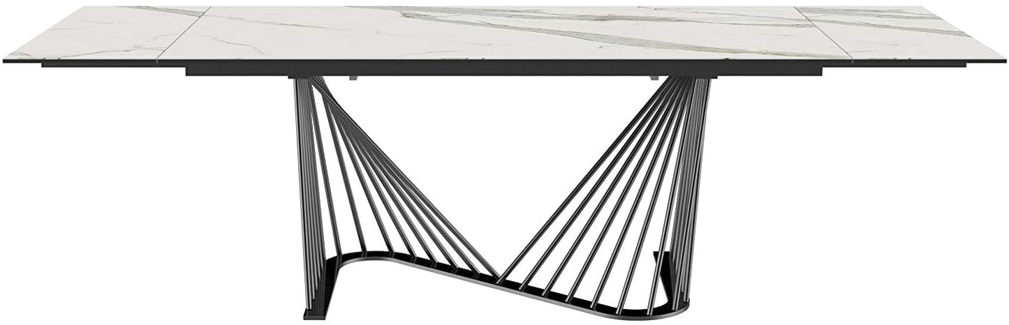 HomeRoots 71 x 35 x 30 White Glass Ceramic Dining Table
