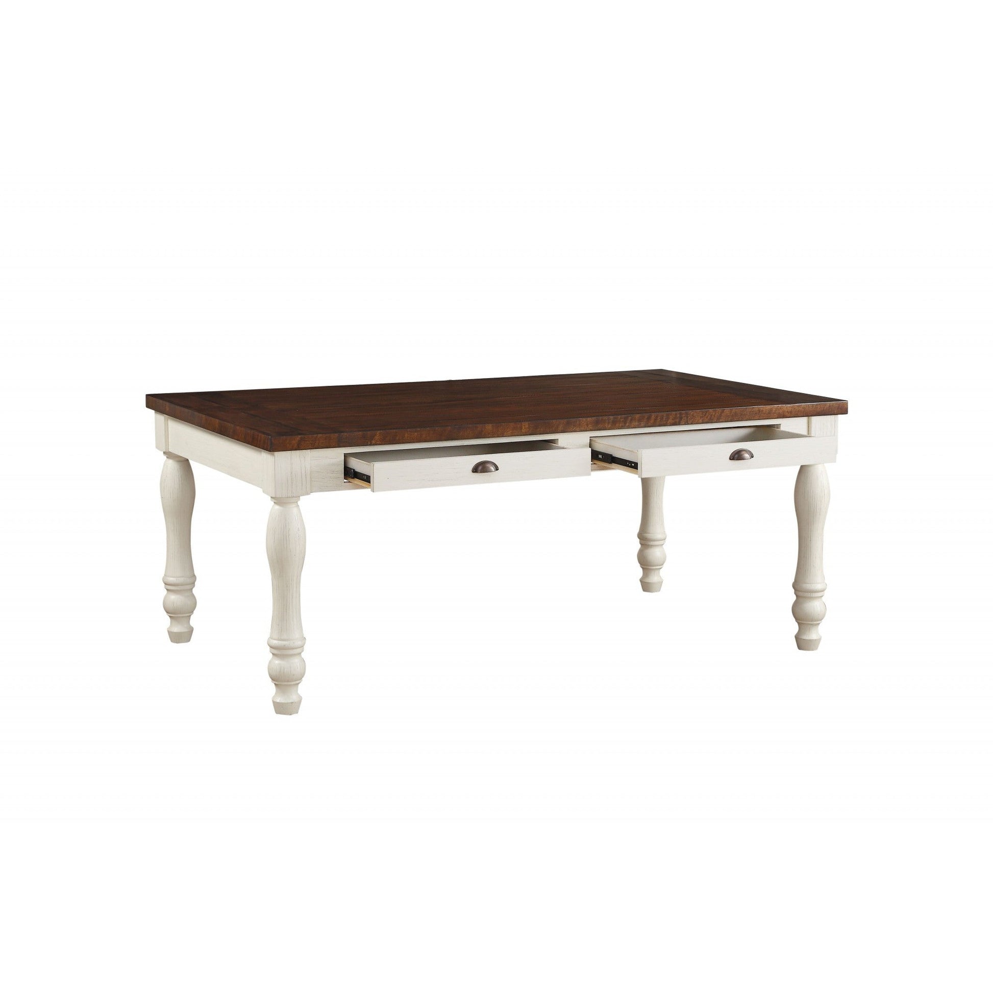 HomeRoots 72" x 42" x 30" Walnut And White Washed Solid Wood Dining Table