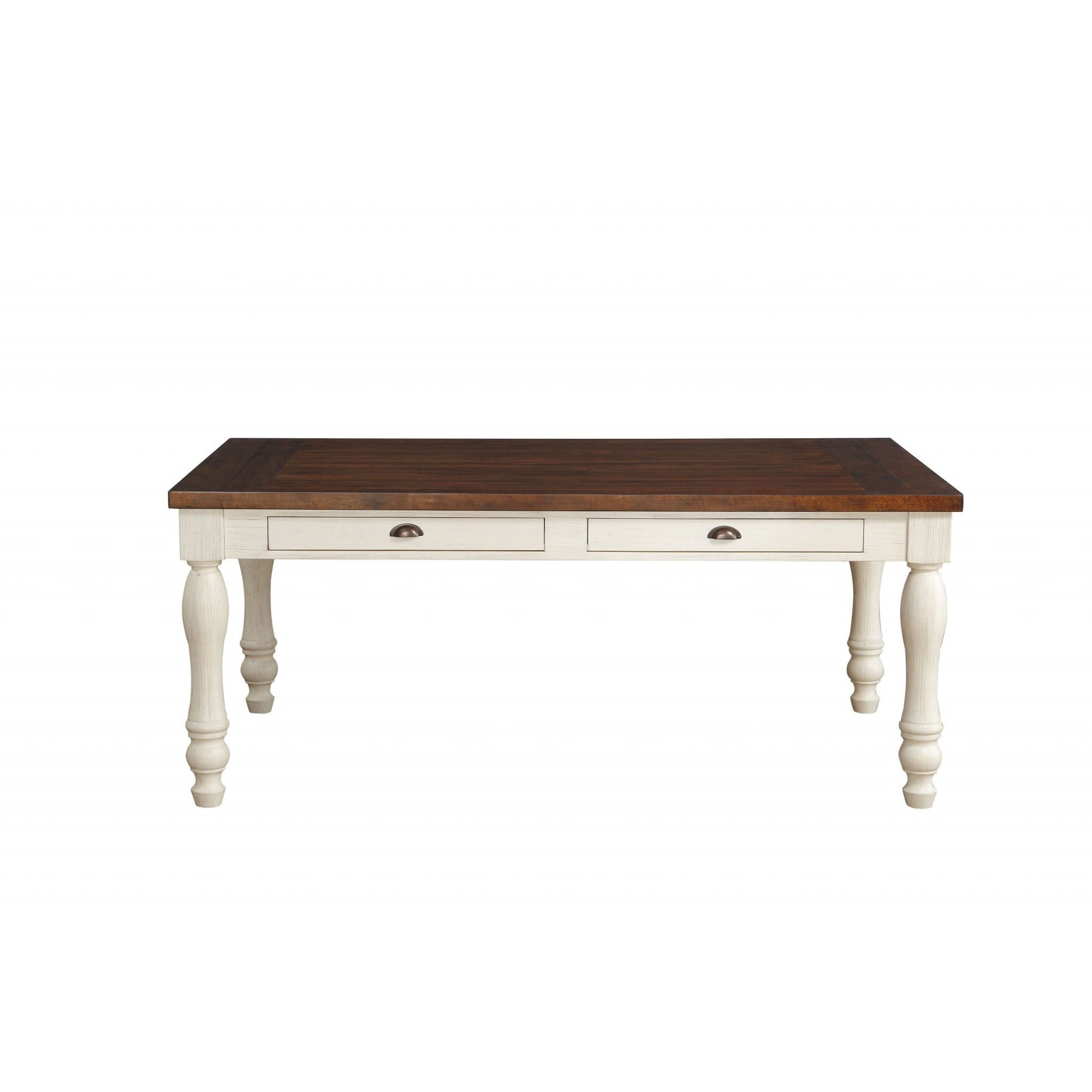 HomeRoots 72" x 42" x 30" Walnut And White Washed Solid Wood Dining Table