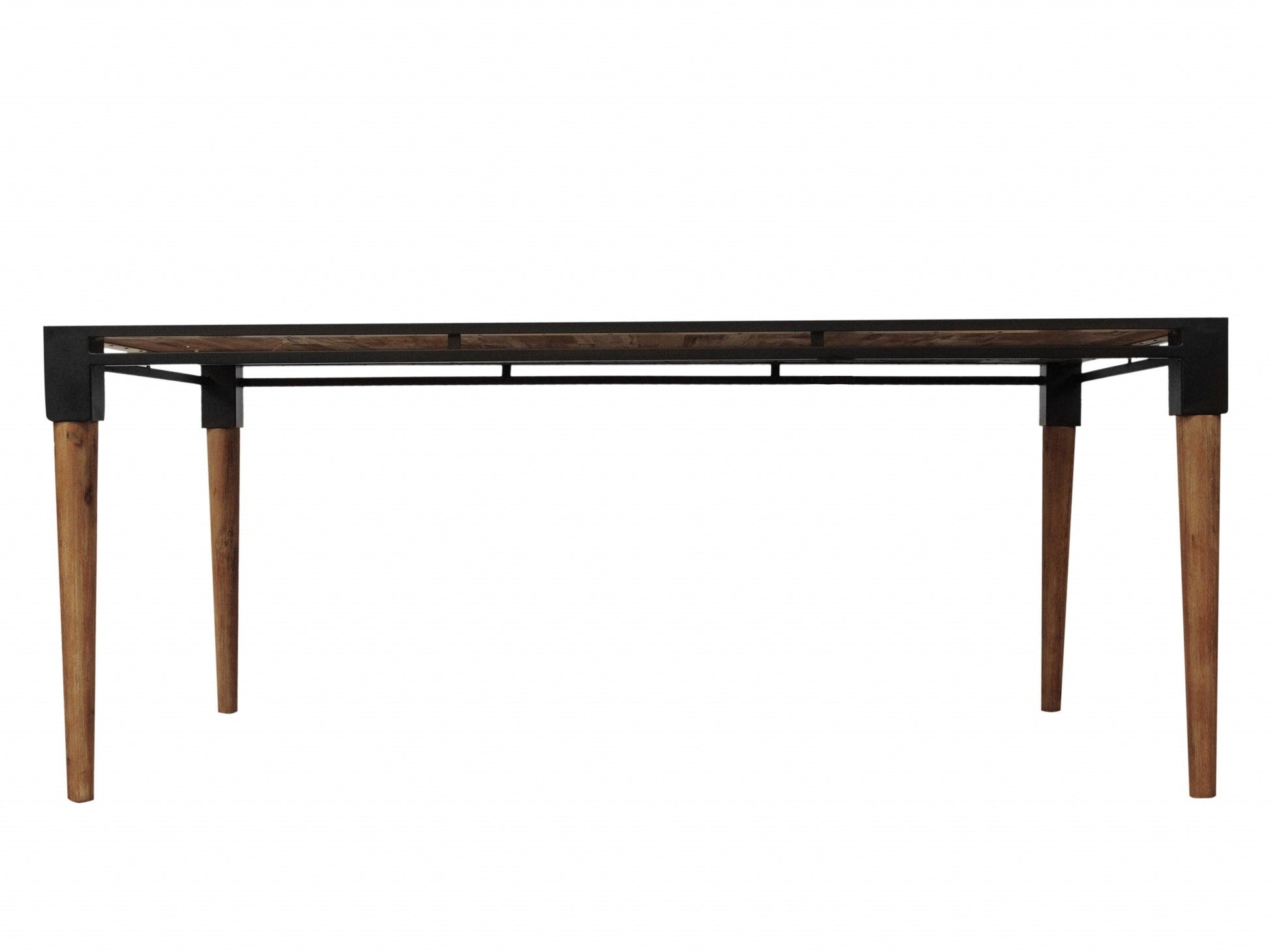 HomeRoots 74" Natural Acacia And Mid Century Black Dining Table