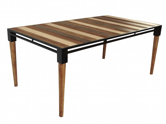 HomeRoots 74" Natural Acacia And Mid Century Black Dining Table