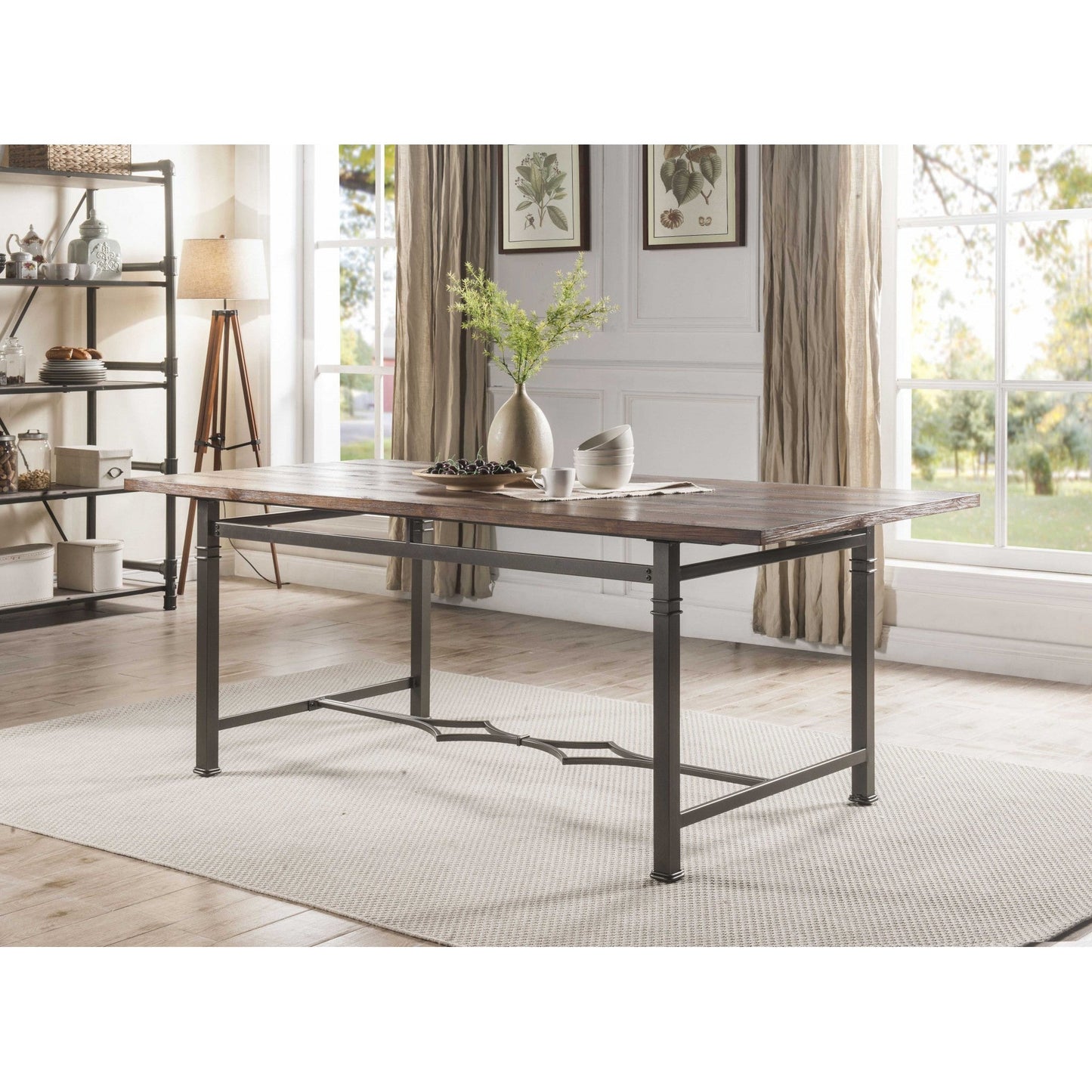 HomeRoots 76" x 36" x 30" Dining Table In Weathered Dark Oak And Dark Bronze Finish