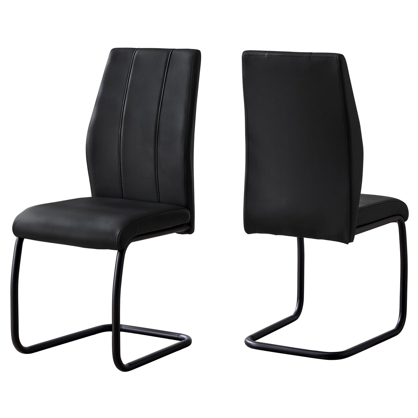 HomeRoots 77.5" Black Leather Look Chrome Metal And Foam Dining Chairs in Set of Two