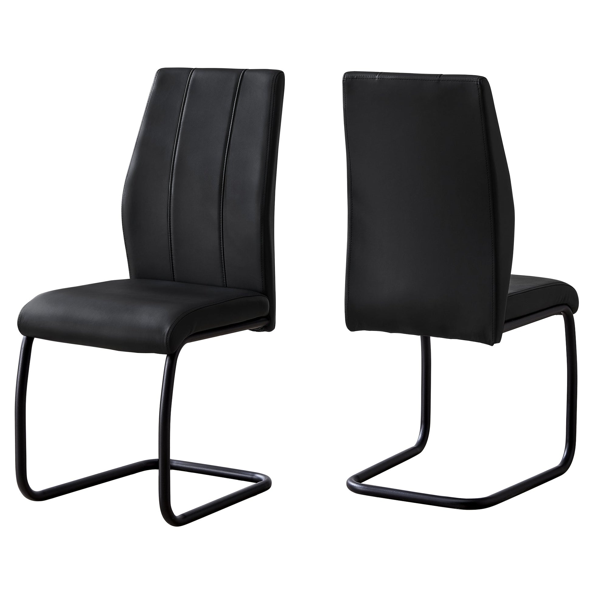 HomeRoots 77.5" Black Leather Look Chrome Metal And Foam Dining Chairs in Set of Two