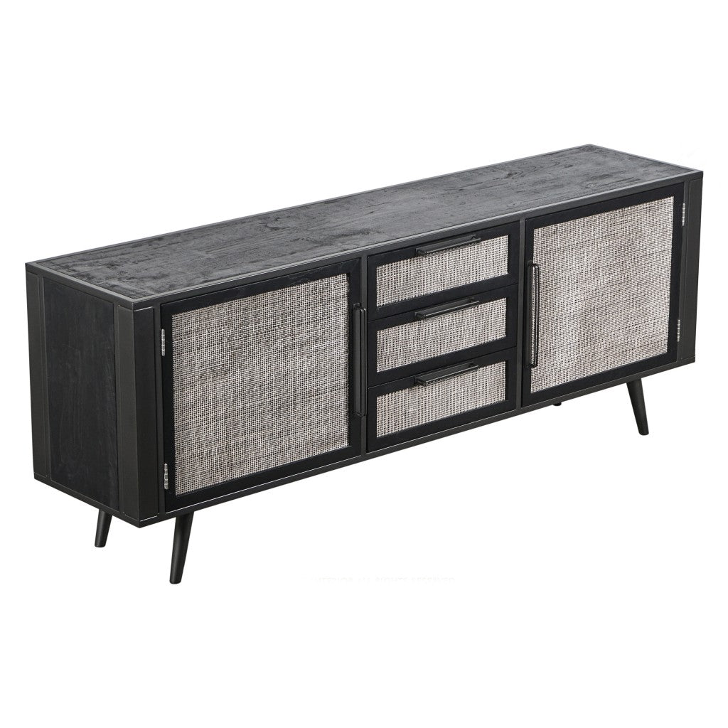HomeRoots 79" Modern Rustic Black And Rattan Buffet Server