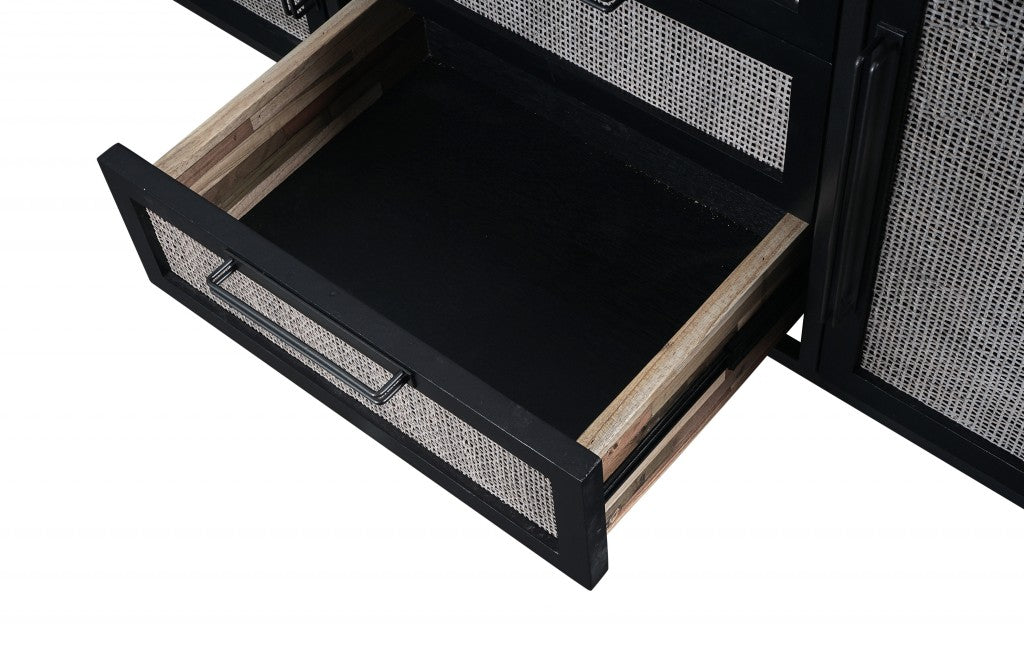 HomeRoots 79" Modern Rustic Black And Rattan Buffet Server