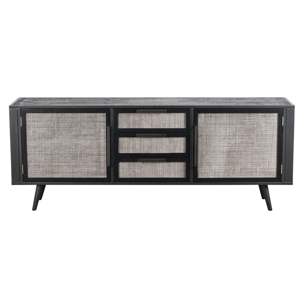 HomeRoots 79" Modern Rustic Black And Rattan Buffet Server