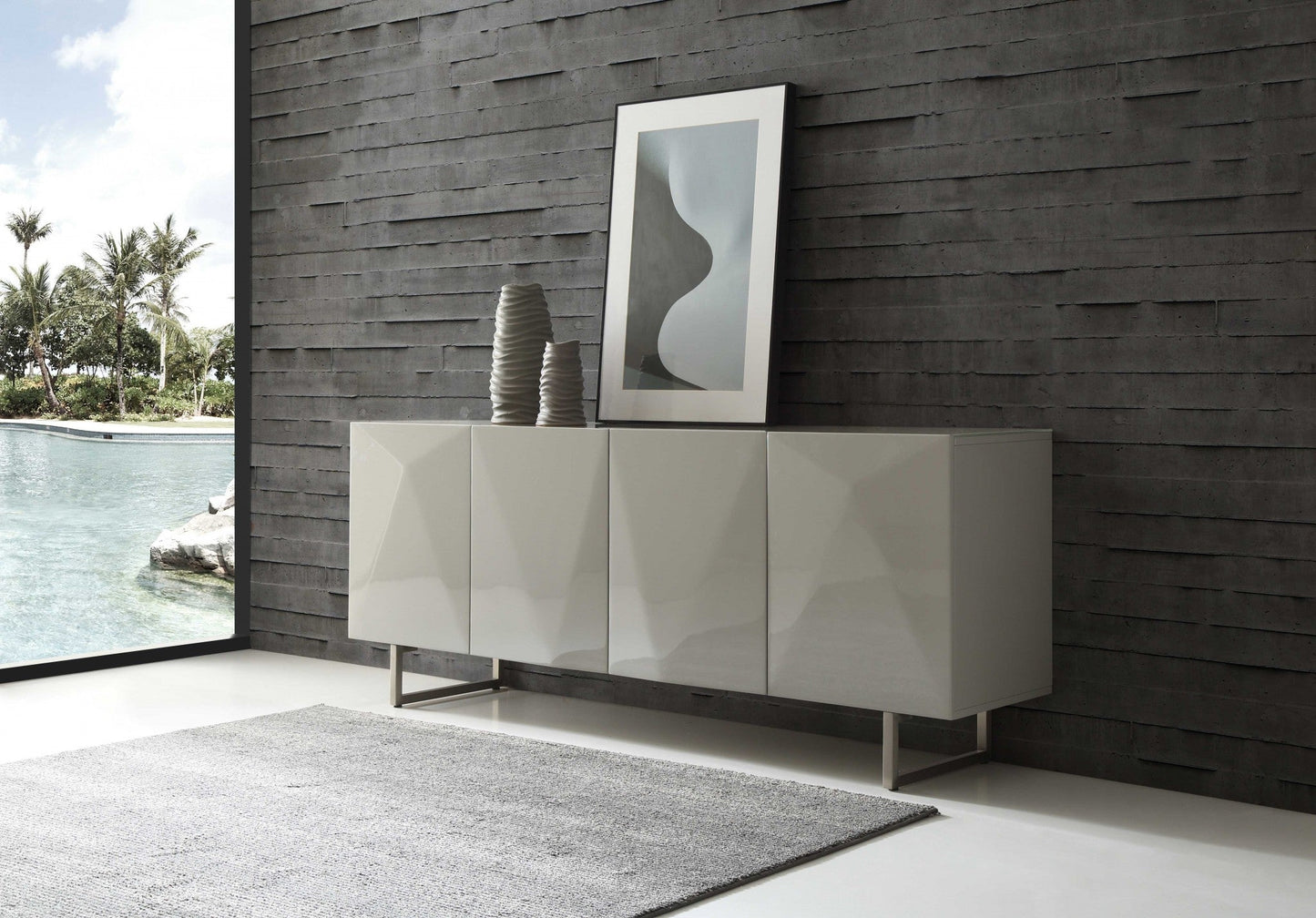 HomeRoots 79 x 18 x 32 Gray White Metal Buffet