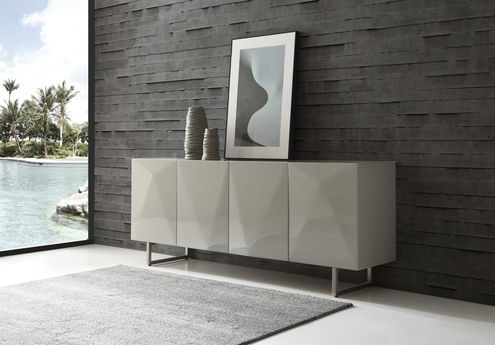 HomeRoots 79 x 18 x 32 Gray White Metal Buffet