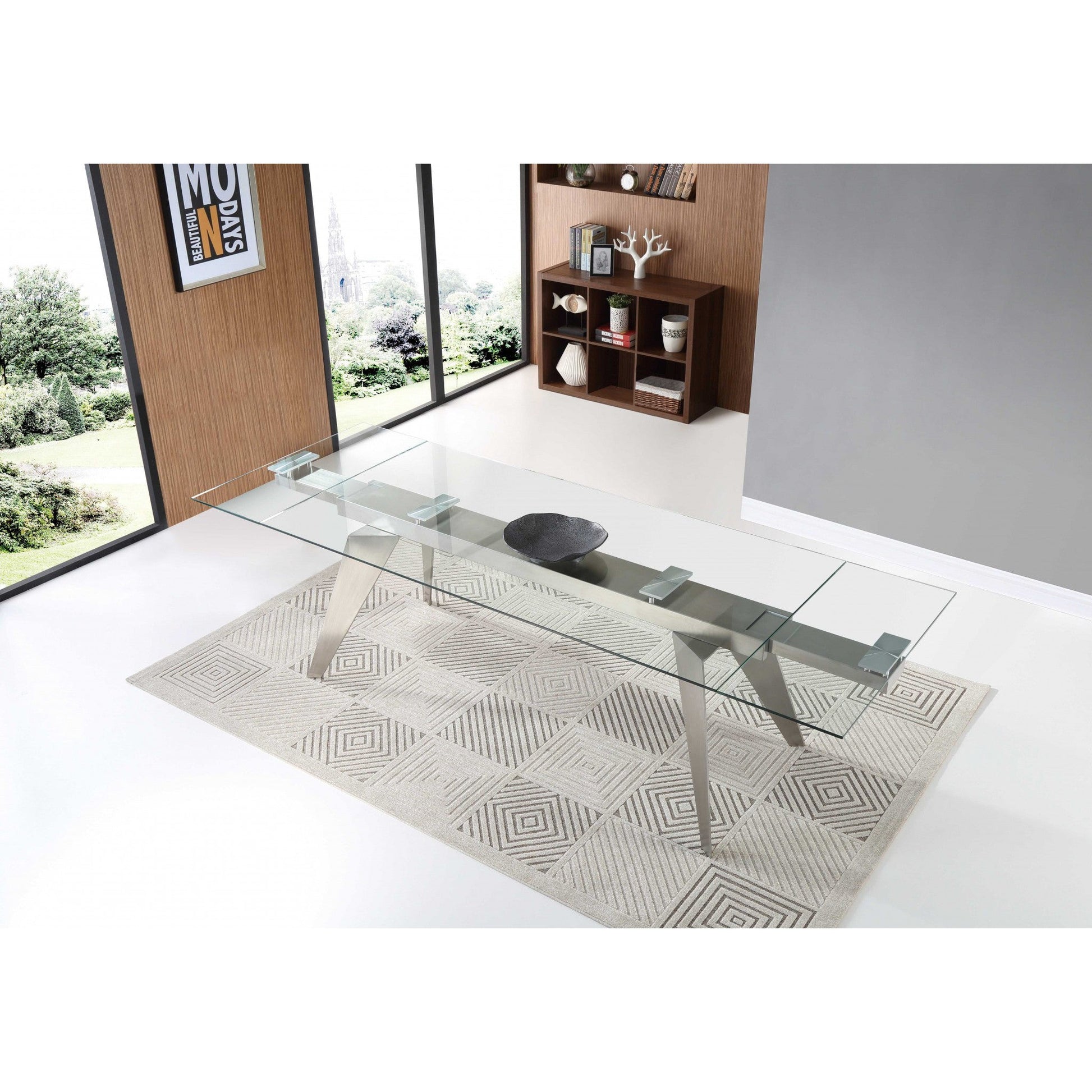 HomeRoots 79" x 40" x 31" Extendable Dining Table In Brushed Stainless Steel Finish