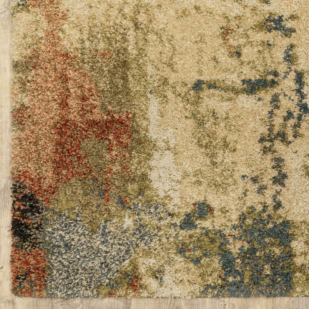HomeRoots 8' Beige Blue Machine Woven Abstract Indoor Runner Rug