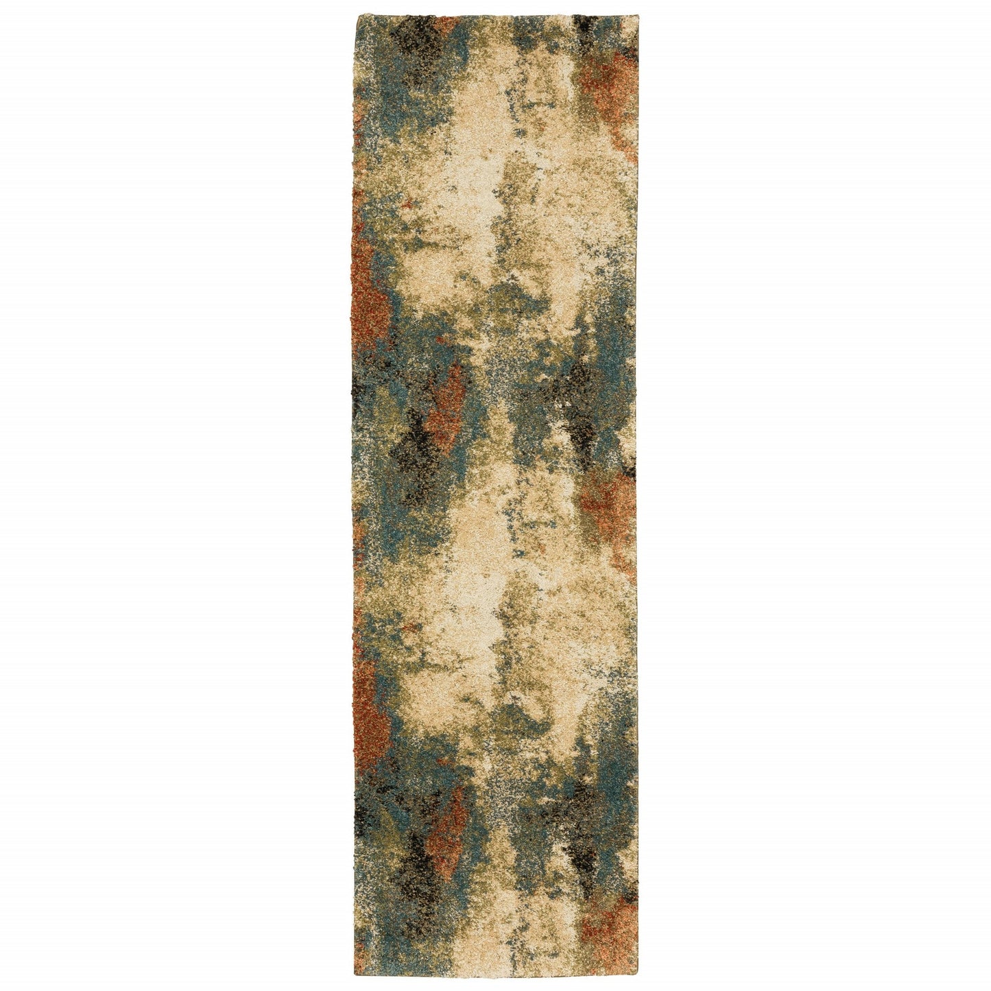 HomeRoots 8' Beige Blue Machine Woven Abstract Indoor Runner Rug
