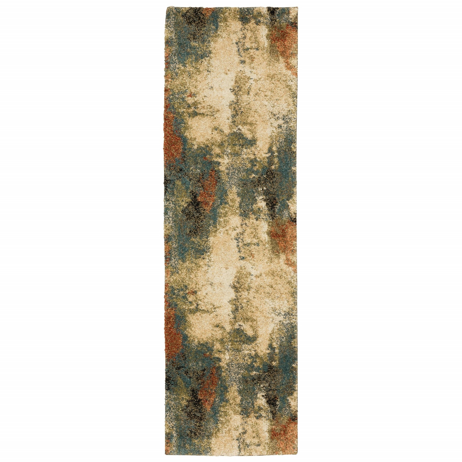HomeRoots 8' Beige Blue Machine Woven Abstract Indoor Runner Rug