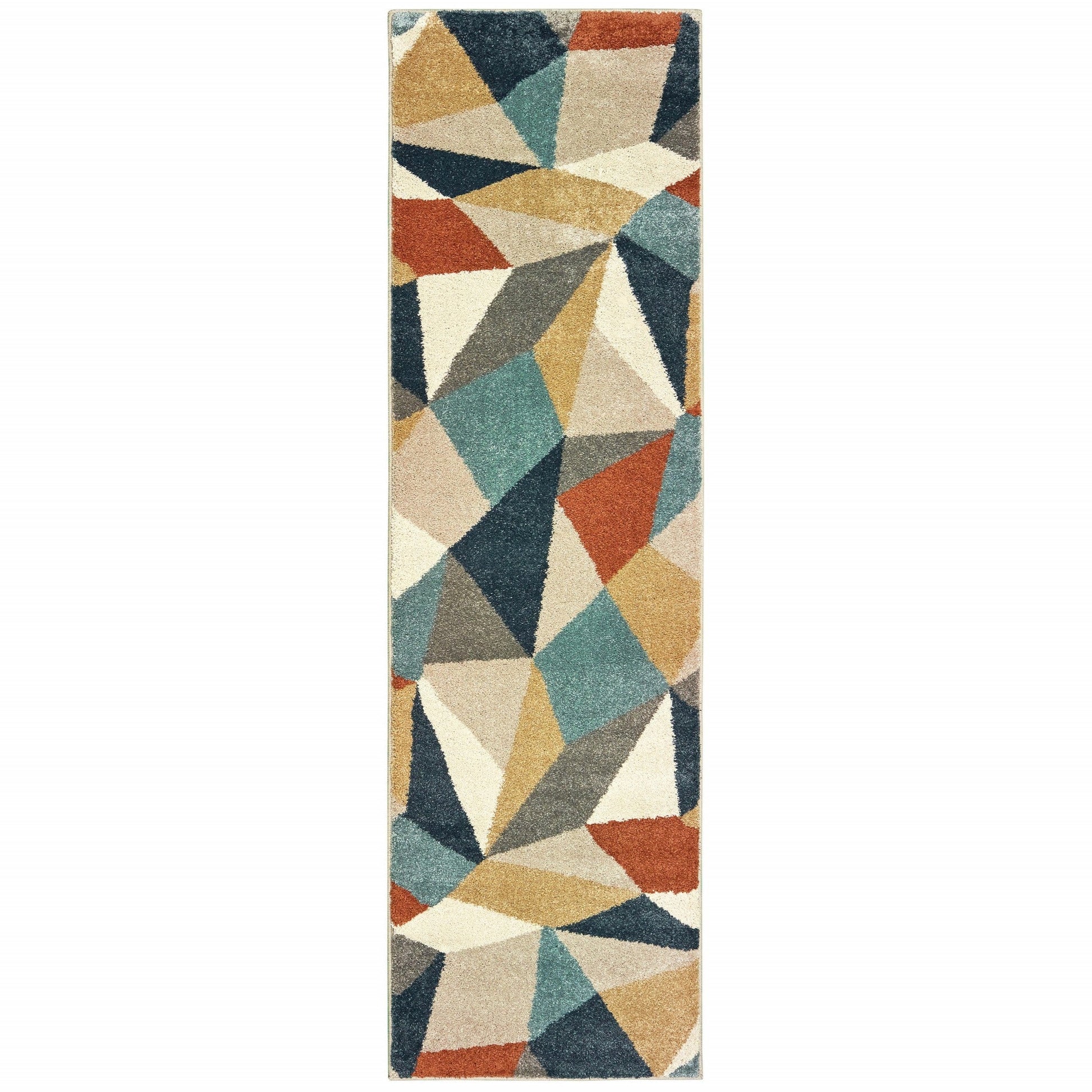 HomeRoots 8' Blue Green Beige Retro Wedge Indoor Runner Rug