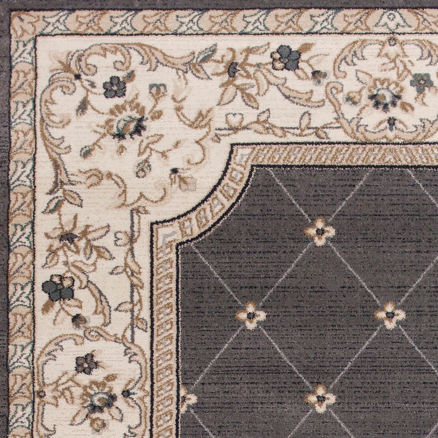 HomeRoots 8' Grey Ivory Bordered Floral Indoor Runner Rug