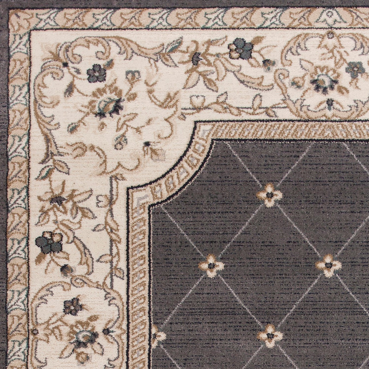 HomeRoots 8' Grey Ivory Bordered Floral Indoor Runner Rug