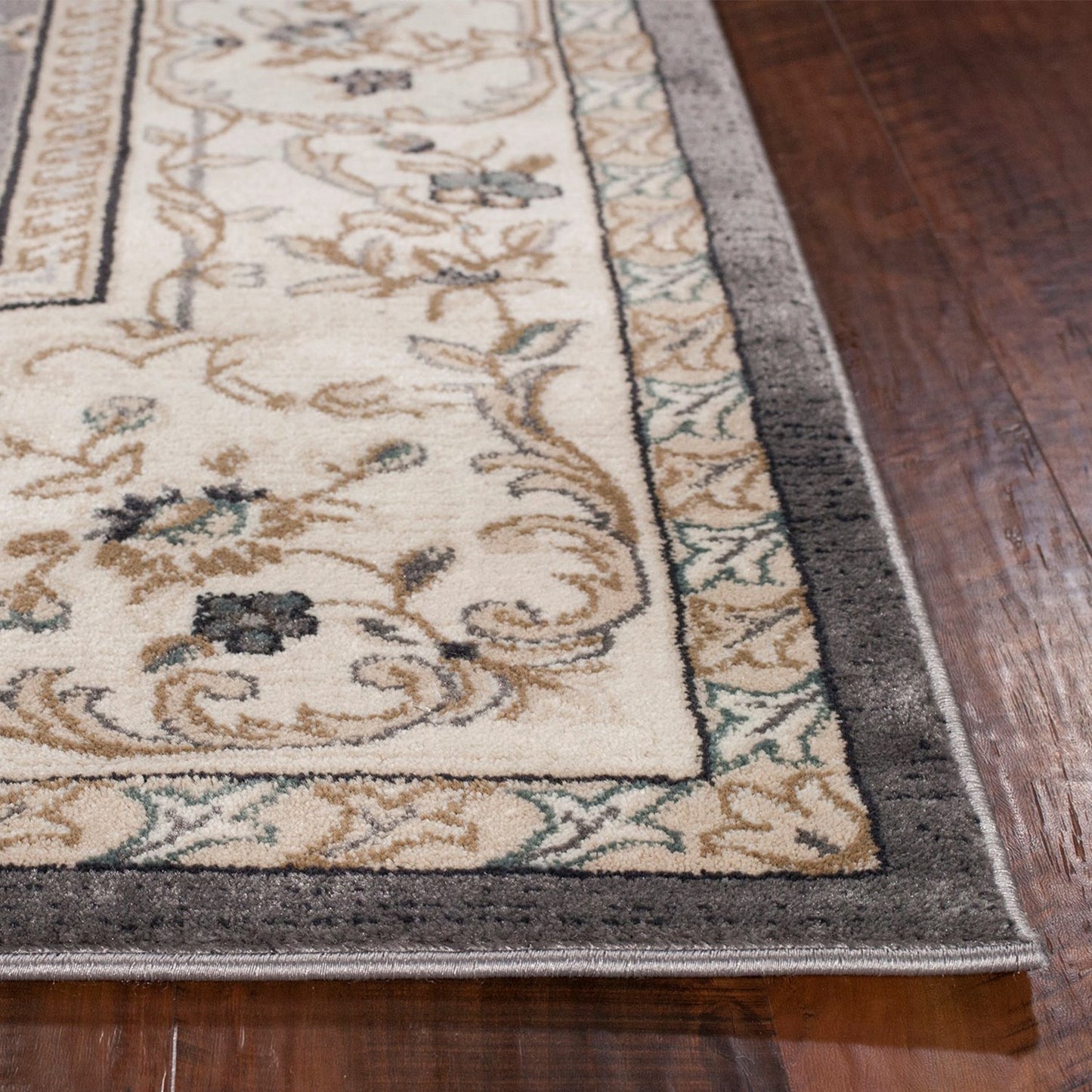 HomeRoots 8' Grey Ivory Bordered Floral Indoor Runner Rug