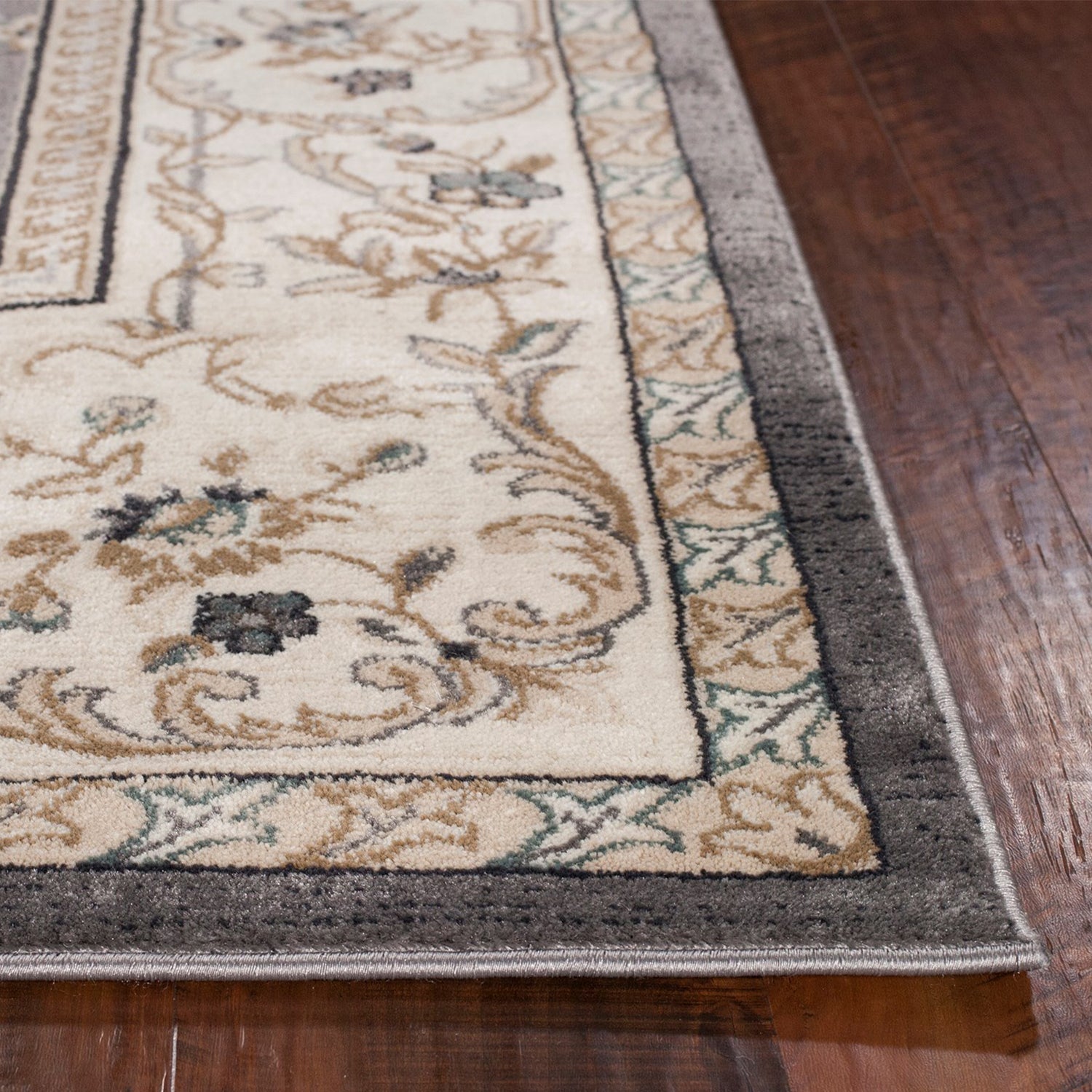 HomeRoots 8' Grey Ivory Bordered Floral Indoor Runner Rug