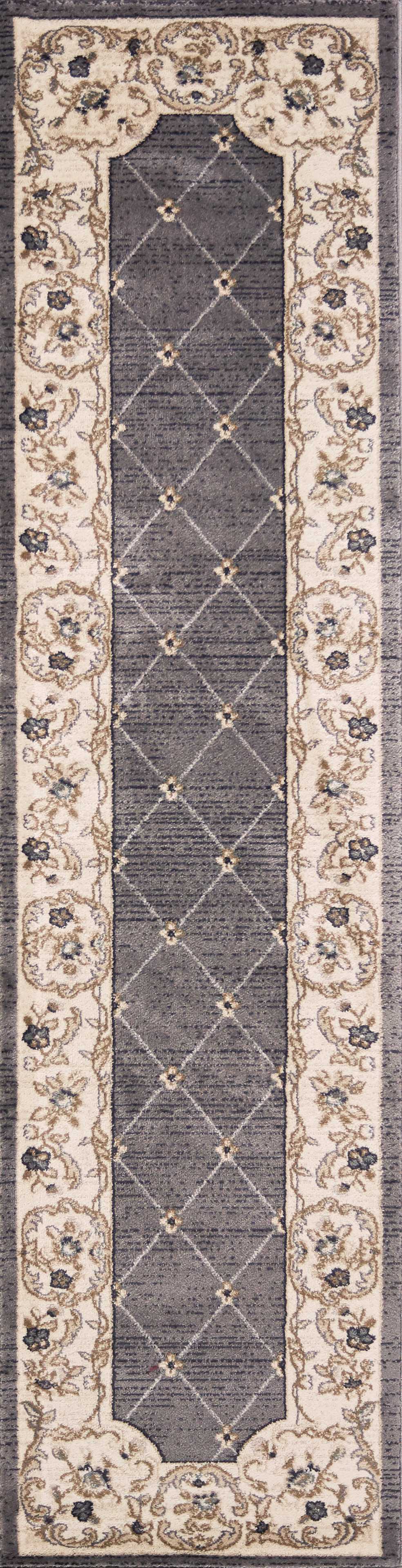 HomeRoots 8' Grey Ivory Bordered Floral Indoor Runner Rug