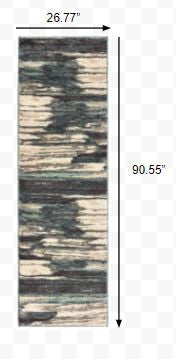 HomeRoots 8' Ivory Blue Gray Abstract Layers Indoor Runner Rug