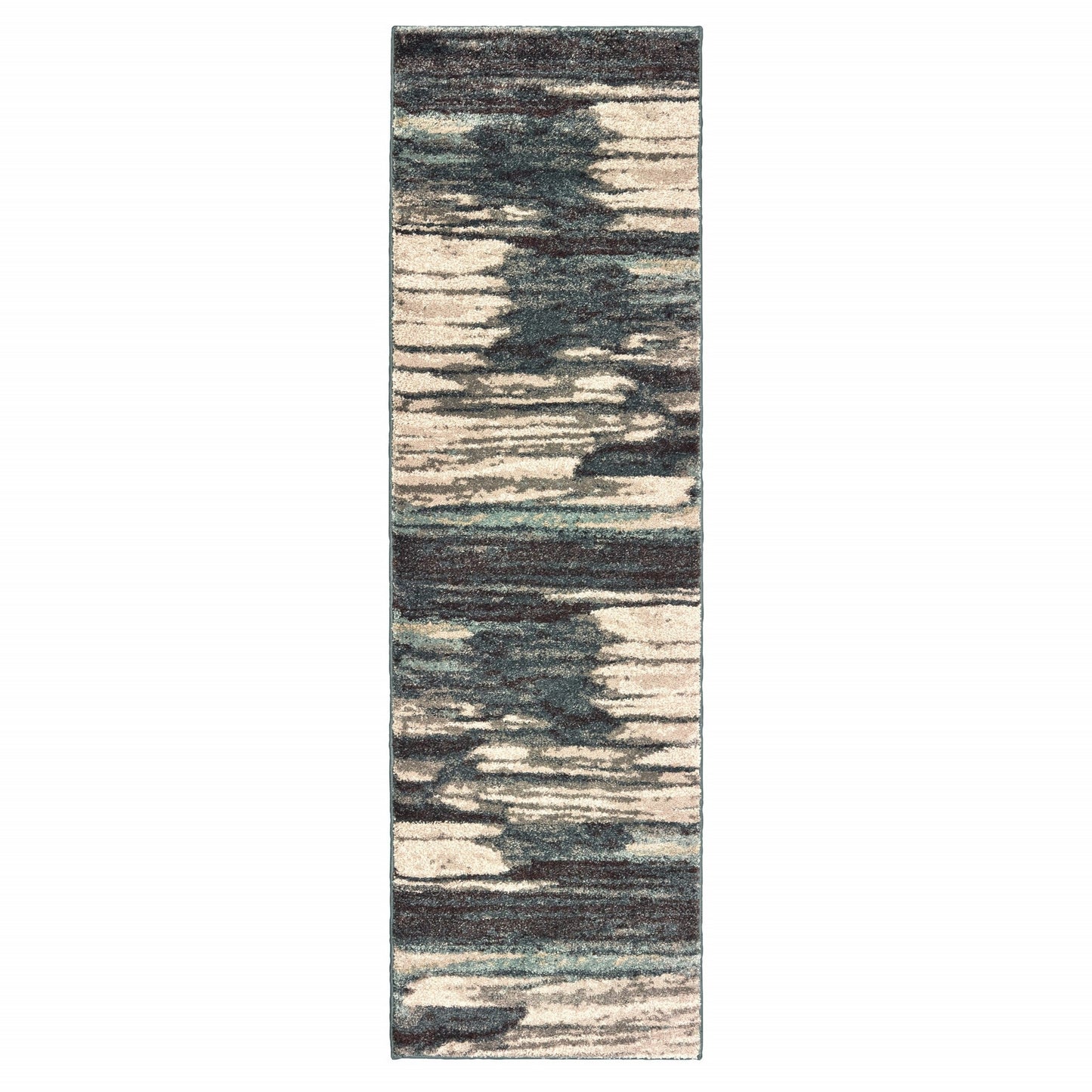 HomeRoots 8' Ivory Blue Gray Abstract Layers Indoor Runner Rug