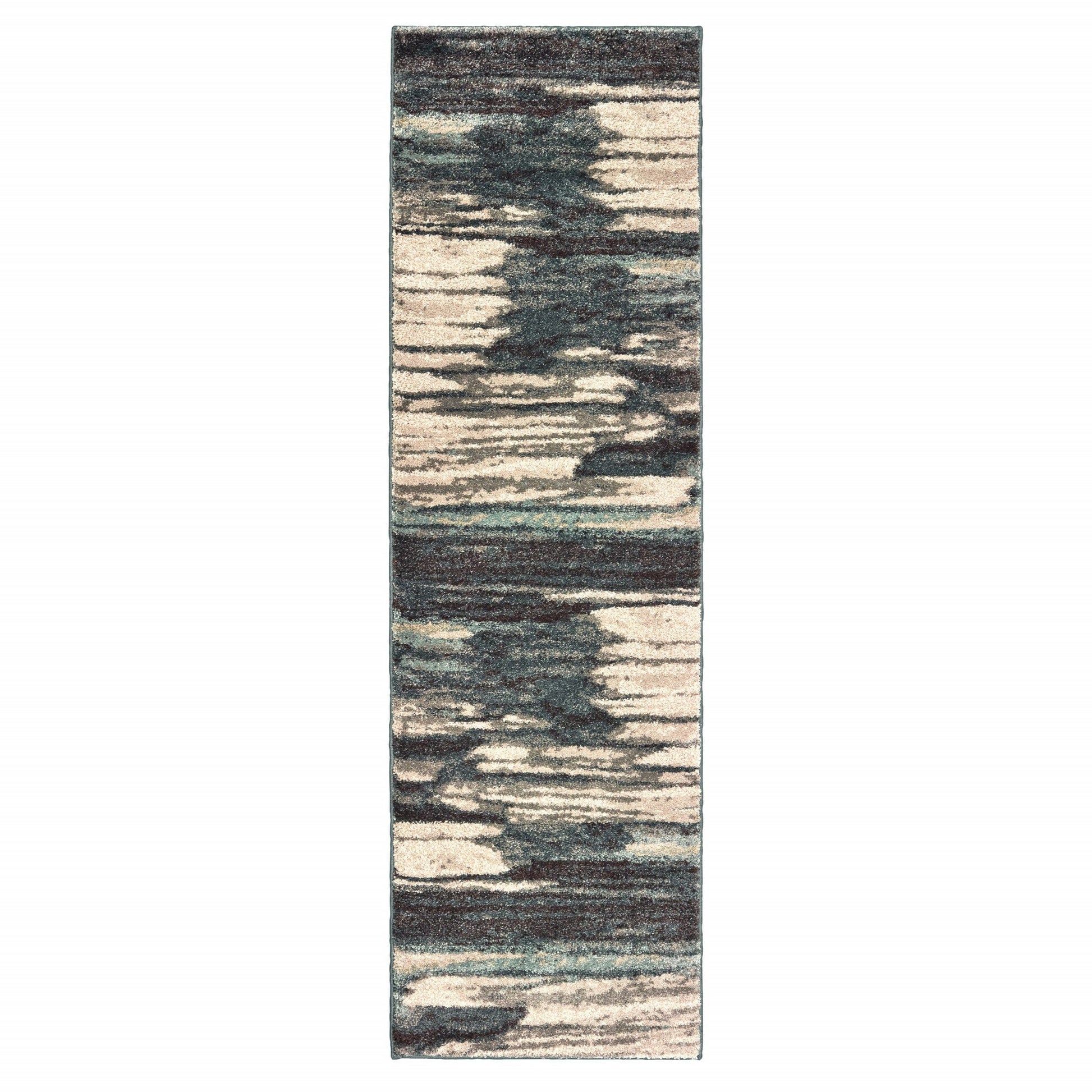HomeRoots 8' Ivory Blue Gray Abstract Layers Indoor Runner Rug