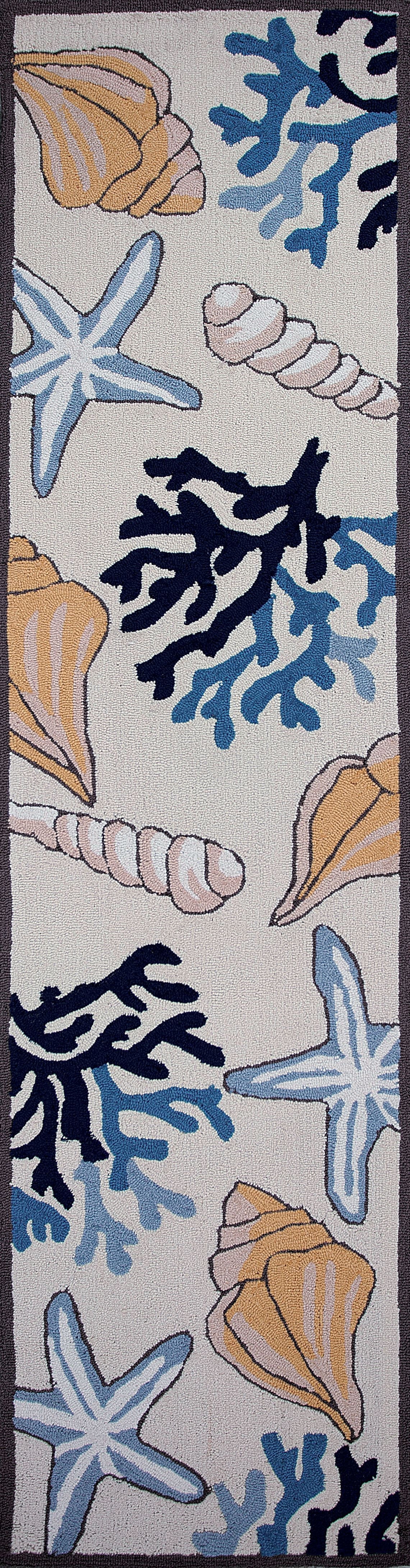 HomeRoots 8' Ivory Hand Hooked Sea Corals And Shells Indoor Runner Rug