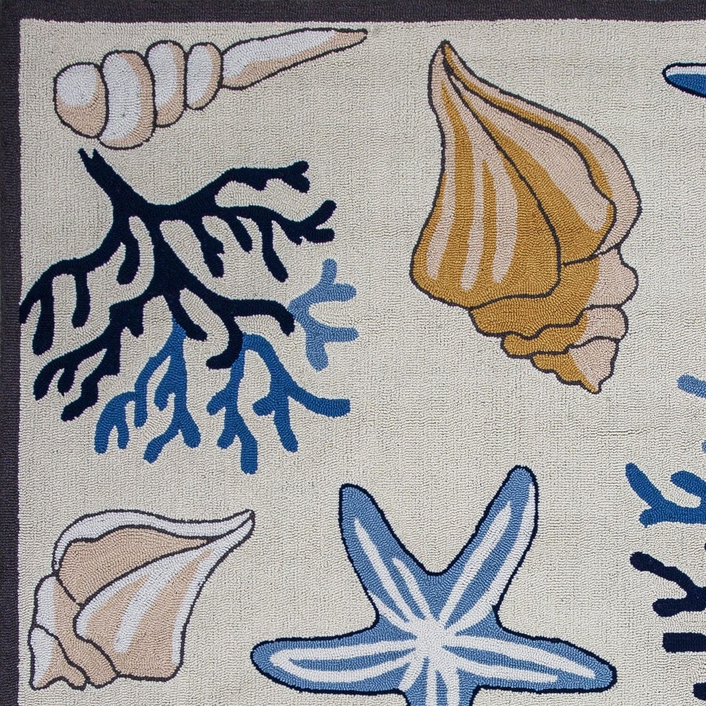 HomeRoots 8' Ivory Hand Hooked Sea Corals And Shells Indoor Runner Rug
