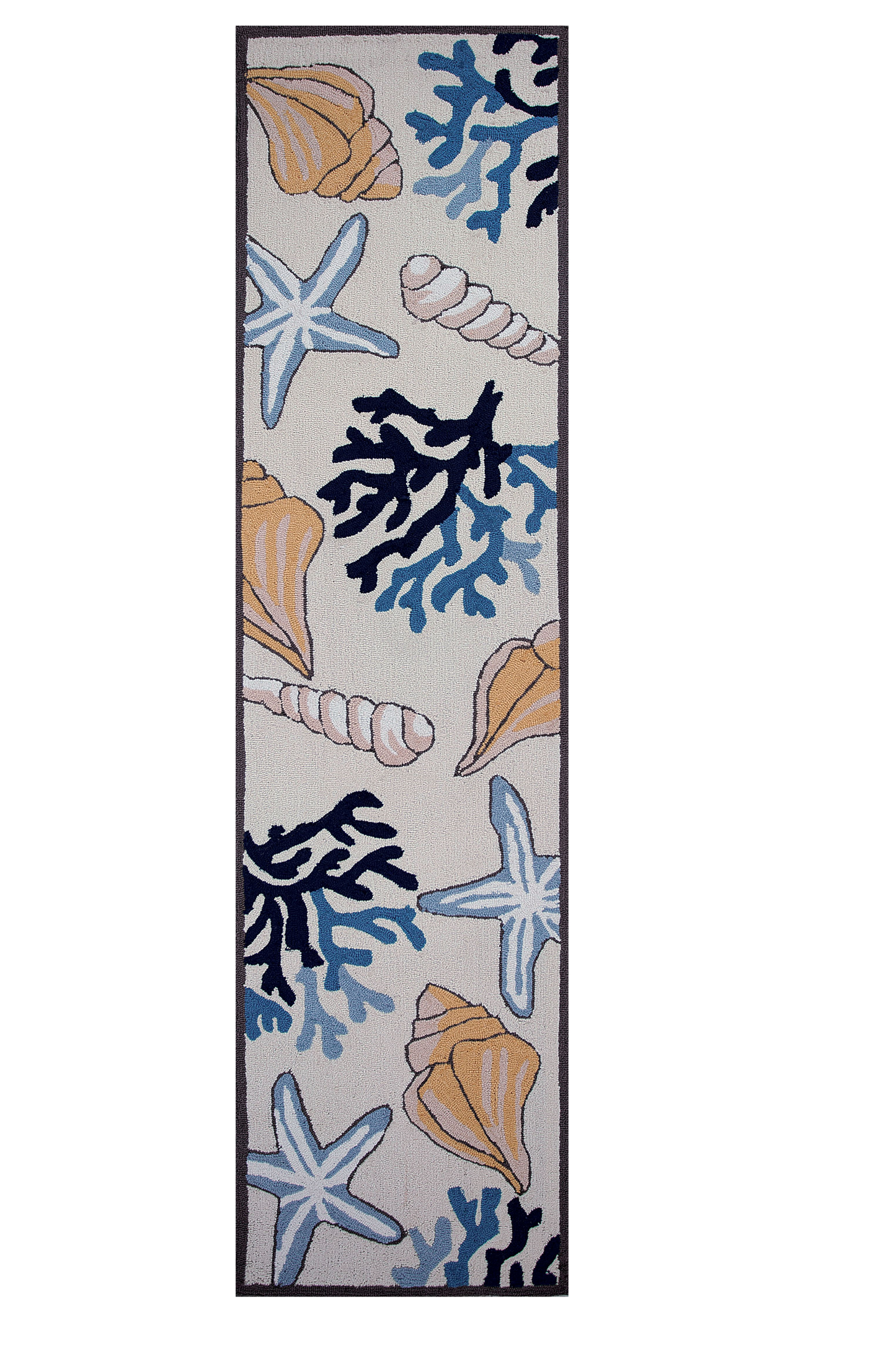 HomeRoots 8' Ivory Hand Hooked Sea Corals And Shells Indoor Runner Rug