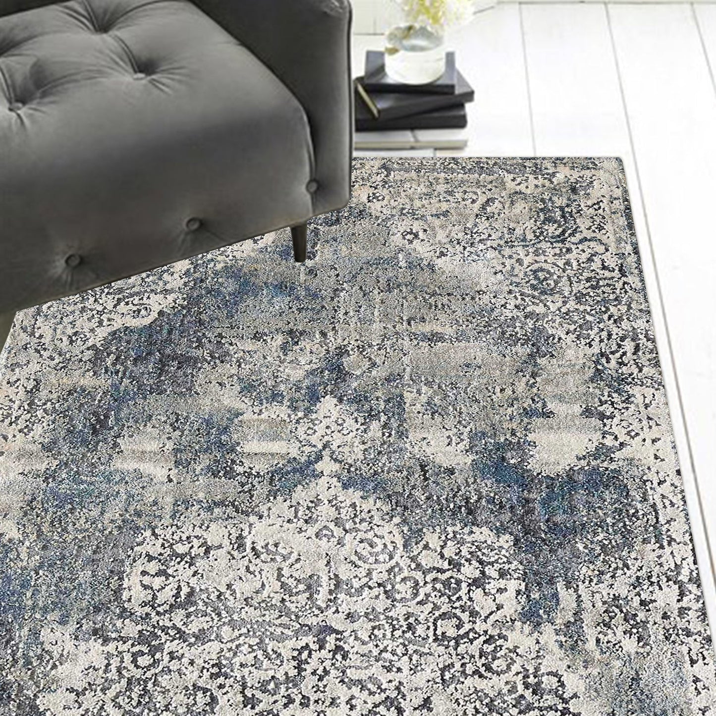 HomeRoots 8' Ivory Machine Woven Distressed Diamond Floral Medallion Indoor Runner Rug