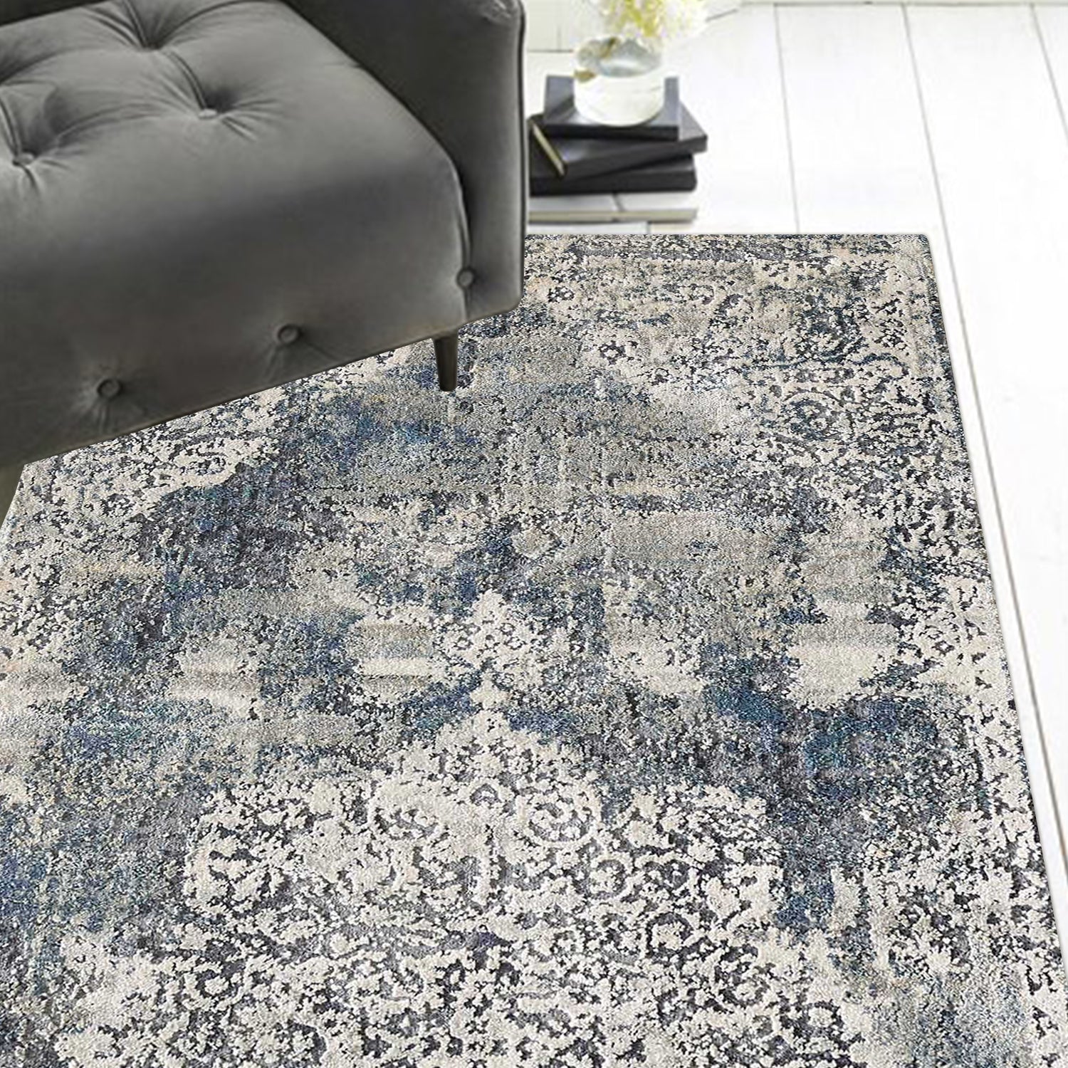 HomeRoots 8' Ivory Machine Woven Distressed Diamond Floral Medallion Indoor Runner Rug