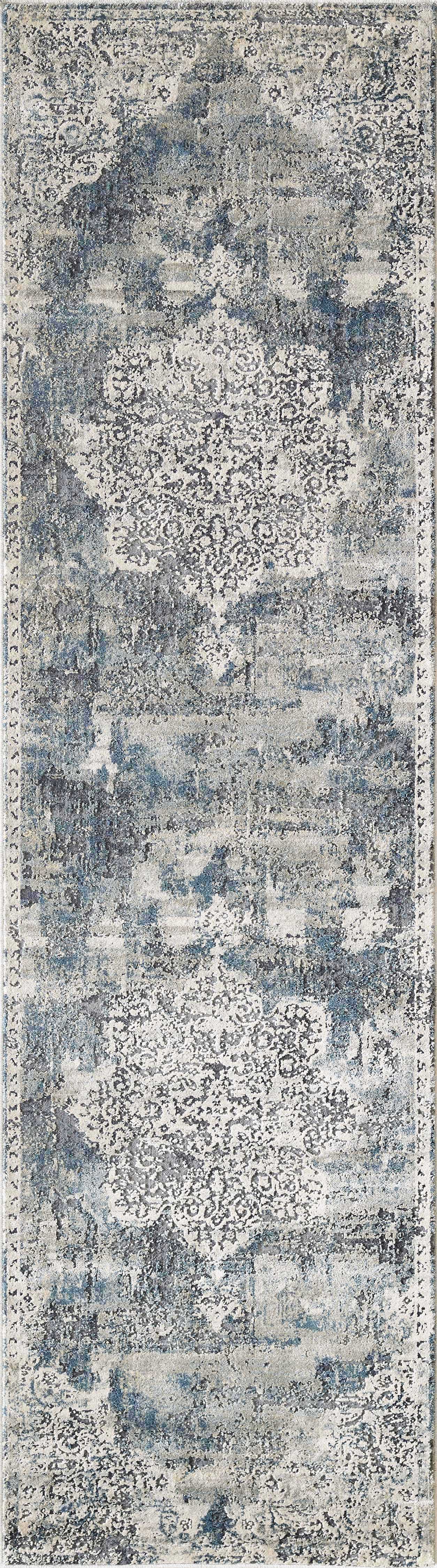 HomeRoots 8' Ivory Machine Woven Distressed Diamond Floral Medallion Indoor Runner Rug
