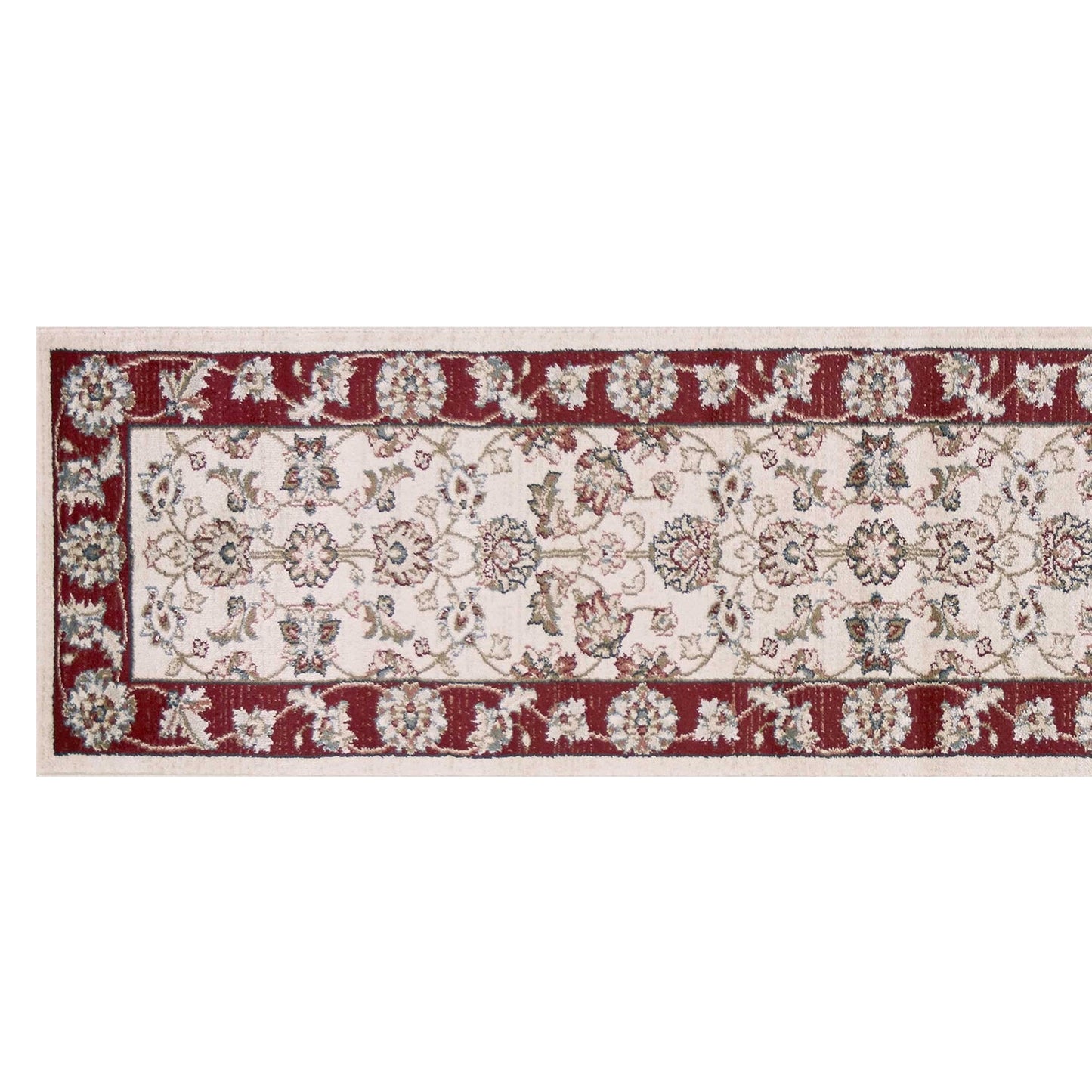 HomeRoots 8' Ivory Red Bordered Floral Indoor Runner Rug