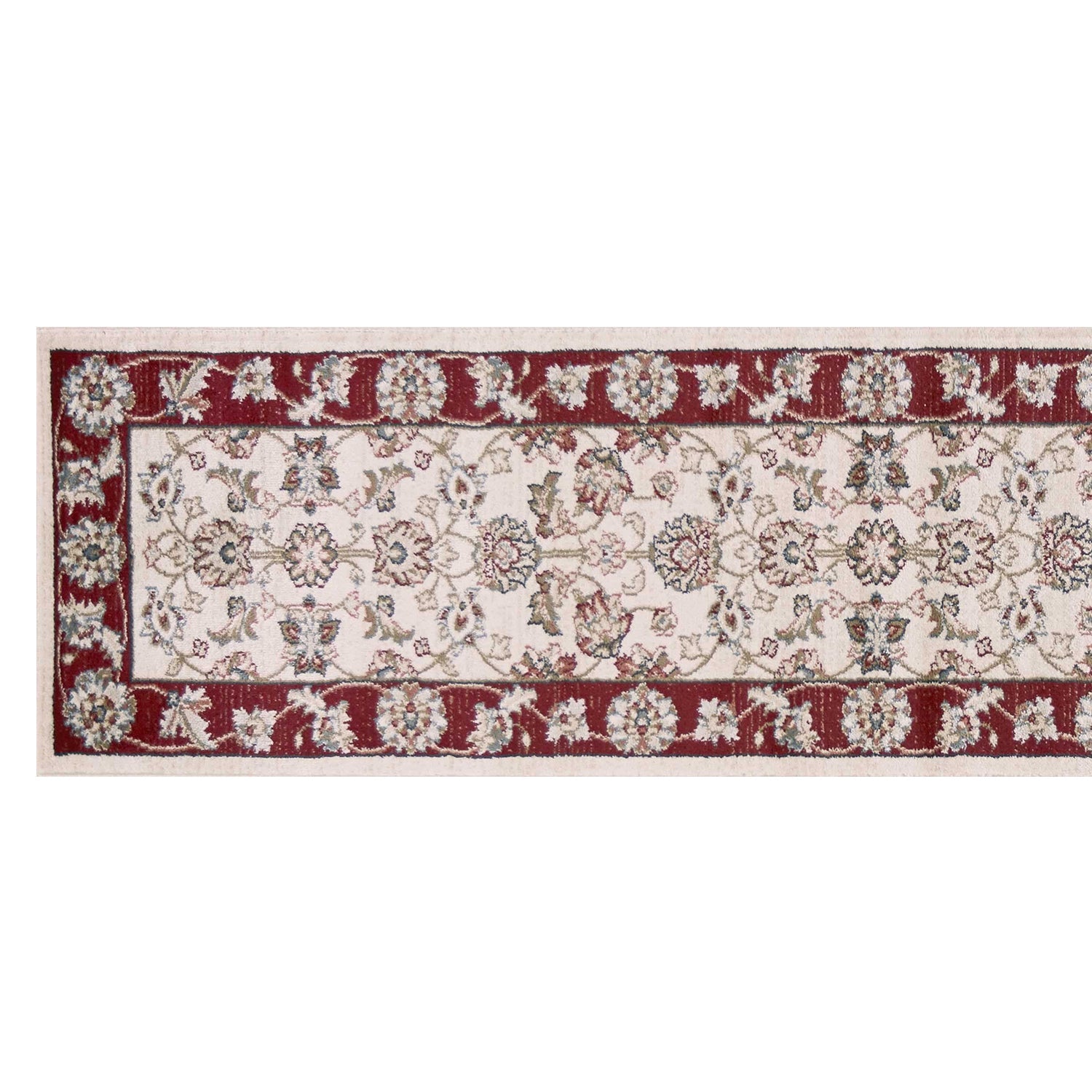 HomeRoots 8' Ivory Red Bordered Floral Indoor Runner Rug