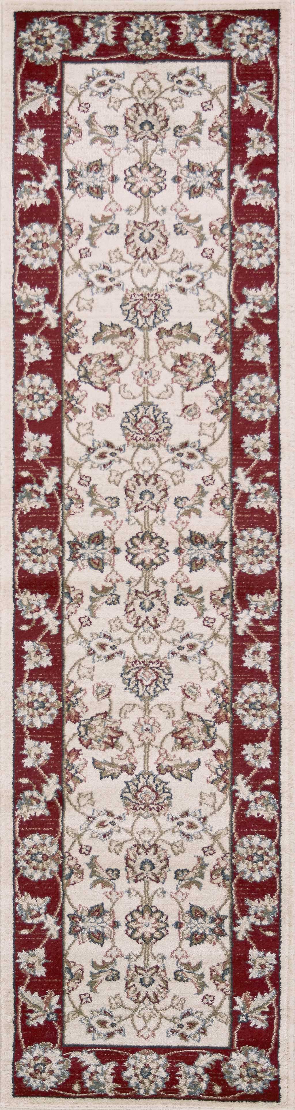 HomeRoots 8' Ivory Red Bordered Floral Indoor Runner Rug