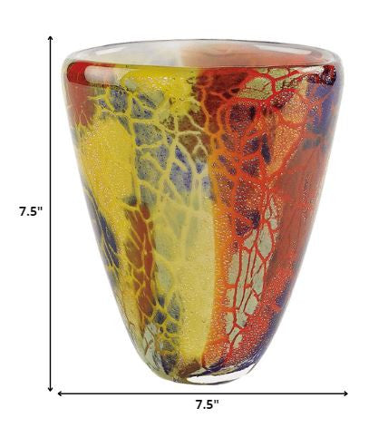 HomeRoots 8 MultiColor Art Glass Oval Vase