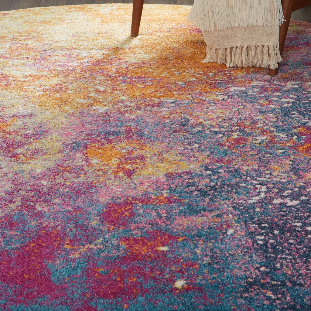 HomeRoots 8’ Round Abstract Brights Sunburst Area Rug