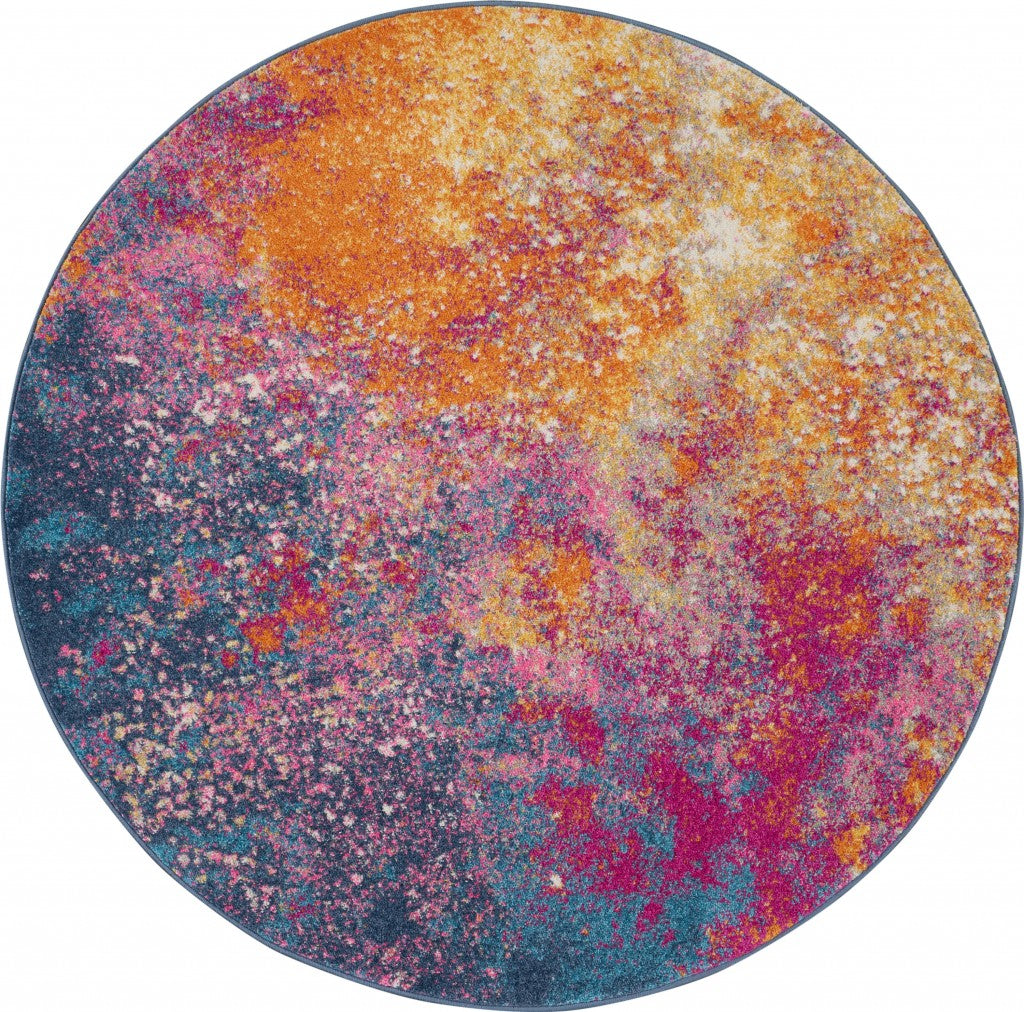 HomeRoots 8’ Round Abstract Brights Sunburst Area Rug