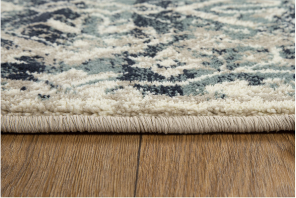 HomeRoots 8' Round Beige Blue Distressed Diamonds Area Rug