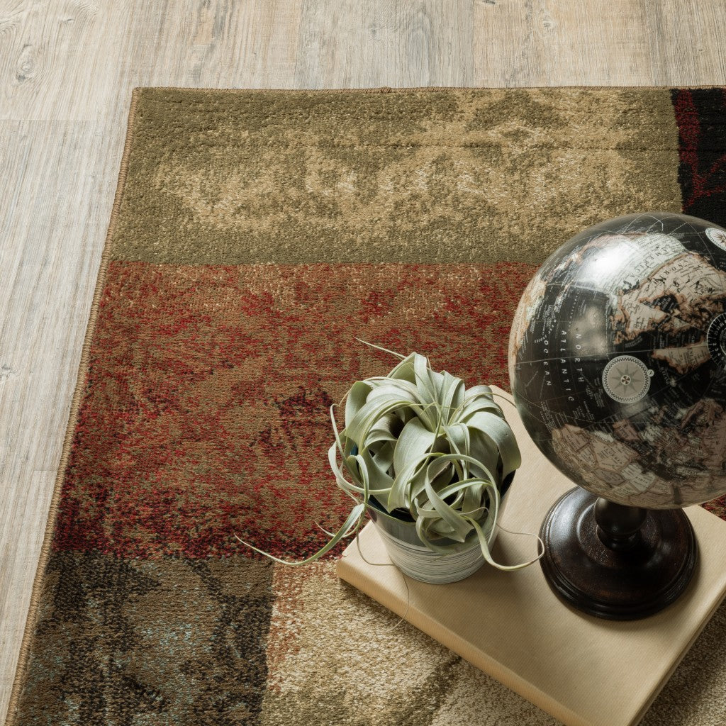 HomeRoots 8' Round Beige and Brown Floral Block Pattern Area Rug
