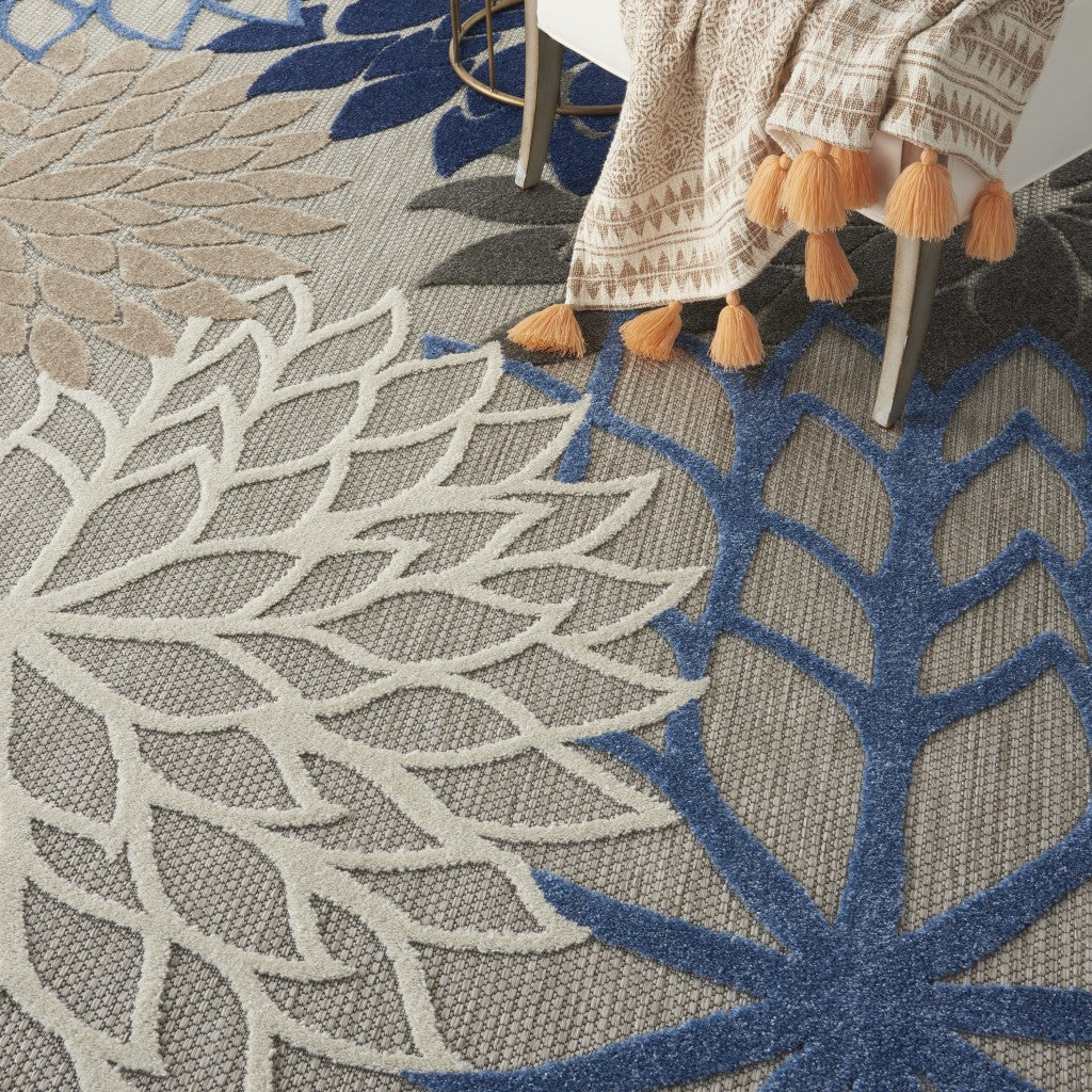 HomeRoots 8’ Round Blue Large Floral Indoor Outdoor Area Rug