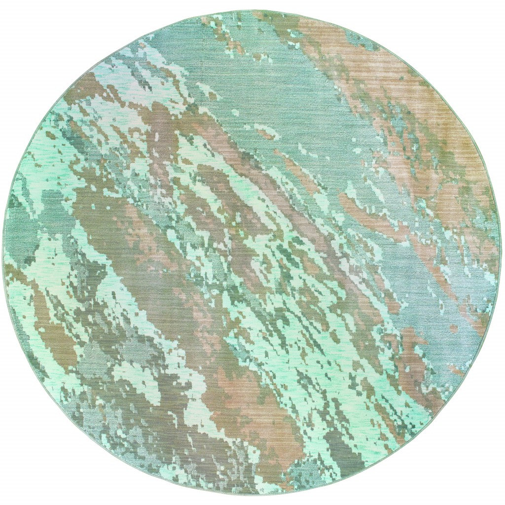 HomeRoots 8' Round Blue and Gray Abstract Impasto Area Rug