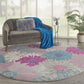 HomeRoots 8' Round Gray and Pink Tropical Flower Area Rug