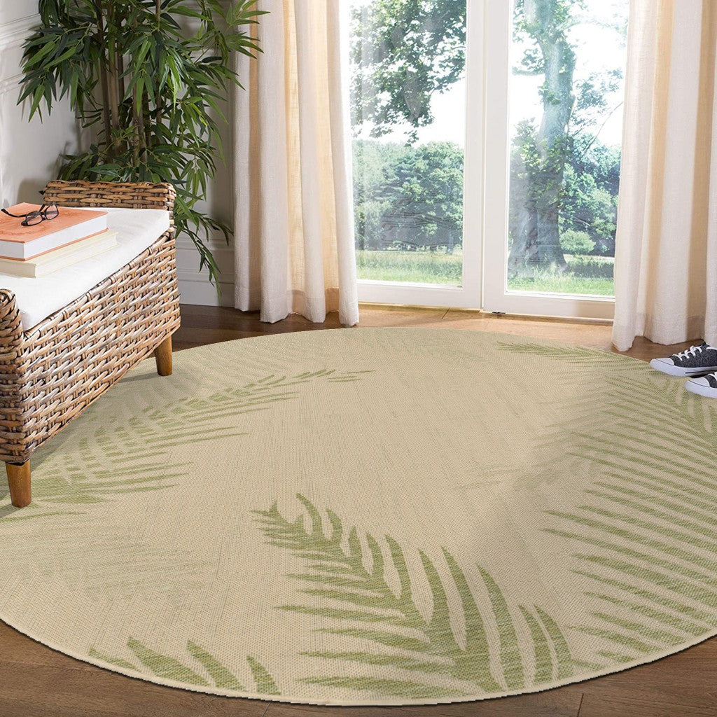HomeRoots 8' Round Green Palms Indoor Outdoor Area Rug