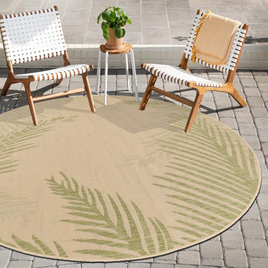 HomeRoots 8' Round Green Palms Indoor Outdoor Area Rug