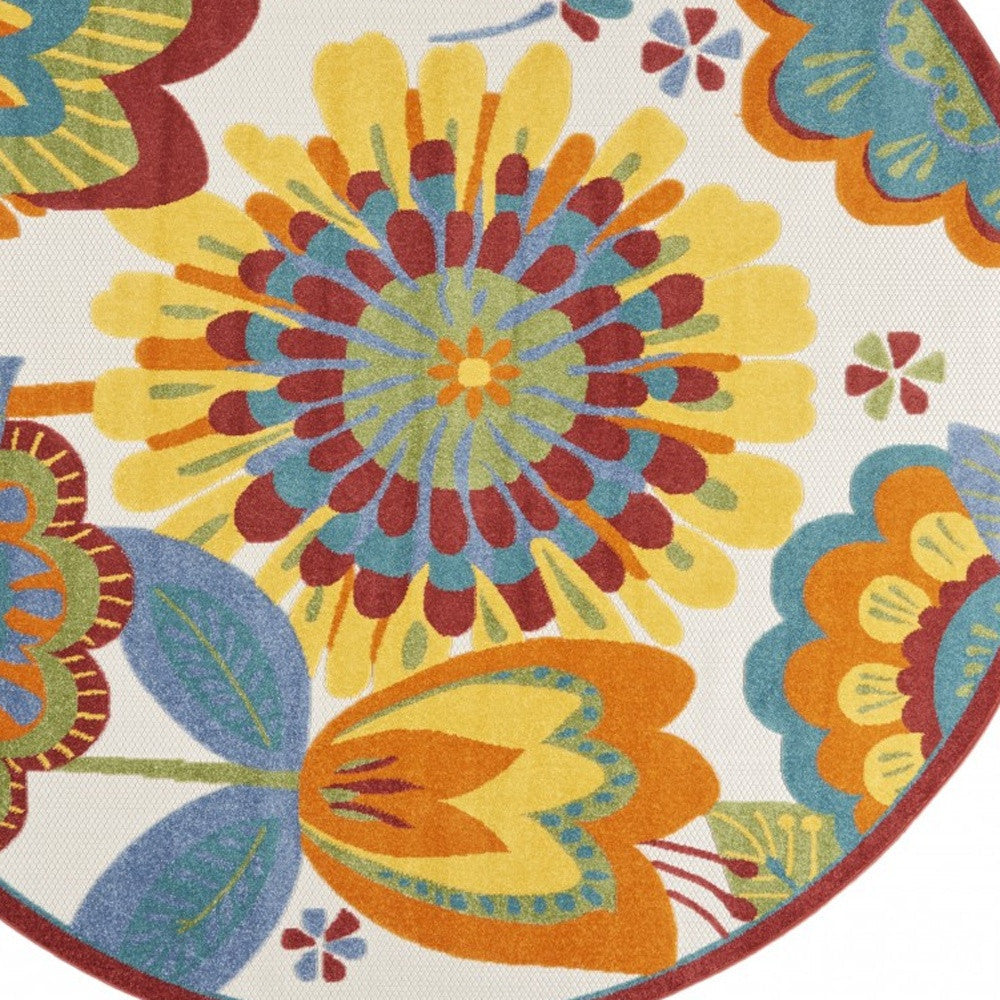 HomeRoots 8' Round Yellow and Ivory Indoor Outdoor Area Rug