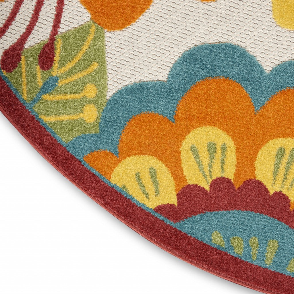 HomeRoots 8' Round Yellow and Ivory Indoor Outdoor Area Rug