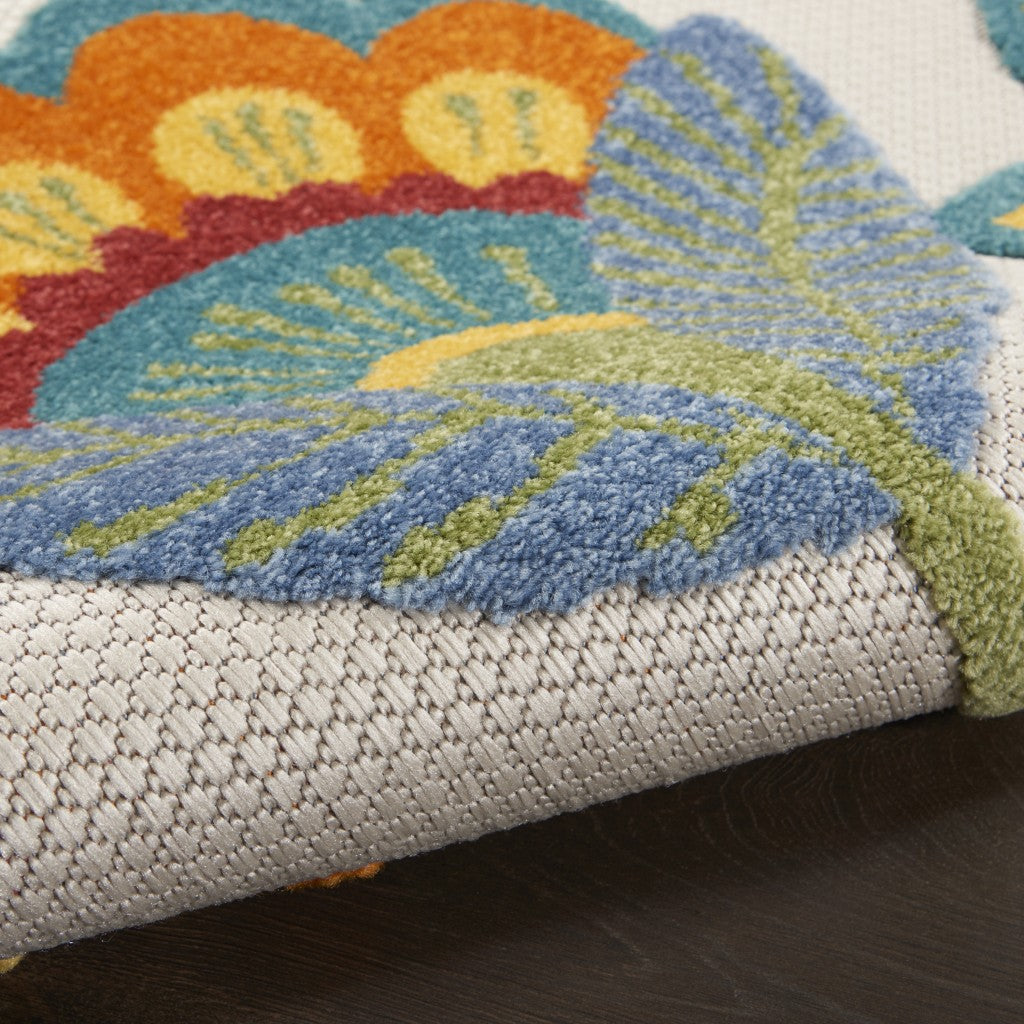 HomeRoots 8' Round Yellow and Ivory Indoor Outdoor Area Rug